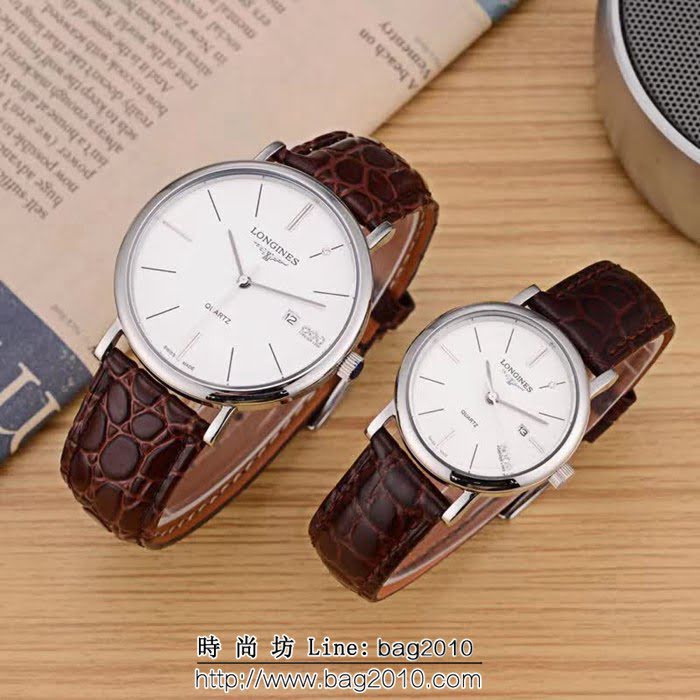 LONGINES浪琴 牛皮錶帶石英情侶對表  WSS1859